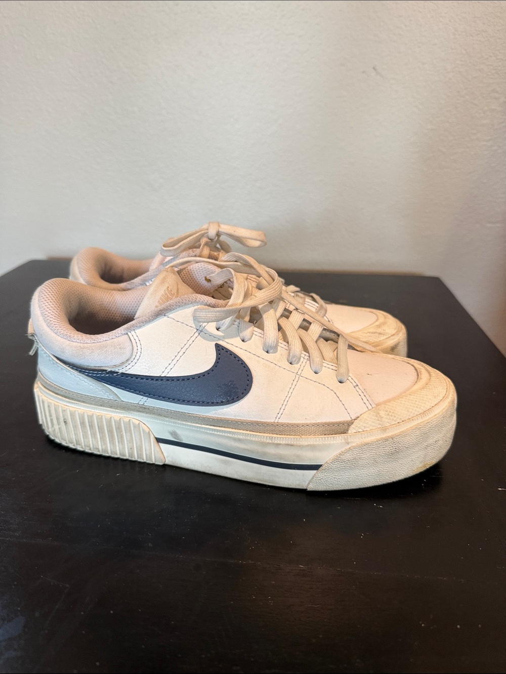 Nike Kids Cream Sneakers with Blue Swoosh